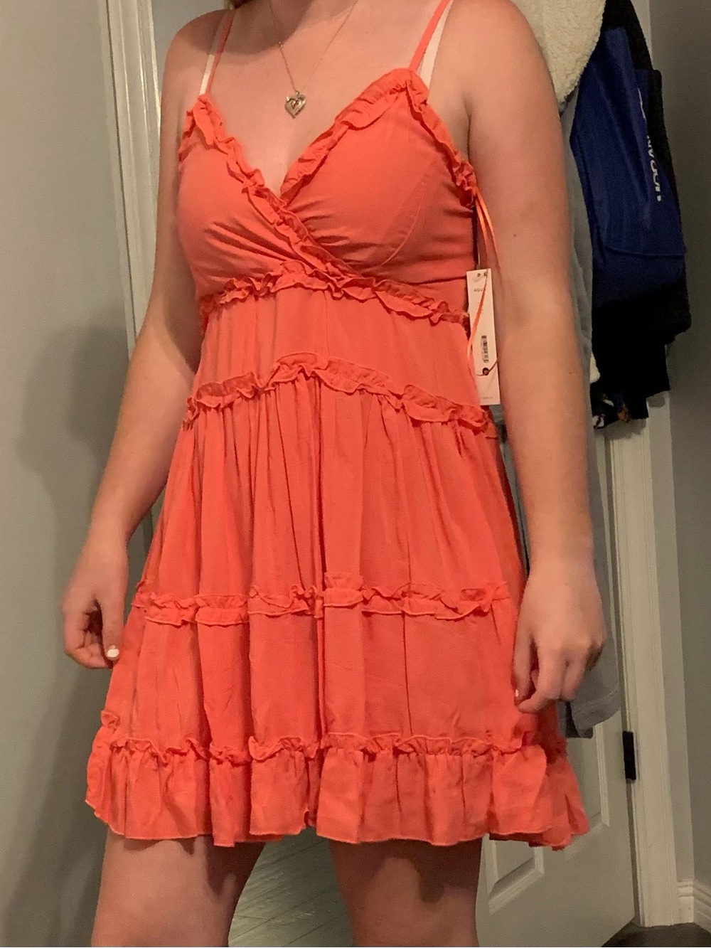 Coral Color Flattering Aqua Brand Bloomingdale’s Summer Dress Size XS